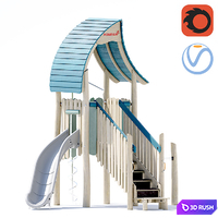 Kompan.Play tower with slide &amp; curly climber. NRO1021 3D Model Vray, Corona