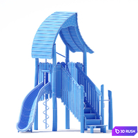 Kompan.Play tower with slide &amp; curly climber. NRO1021 3D Model Vray, Corona