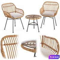 Bay Isle Bushnell 3 Piece Rattan Seating Group 3D Model Vray