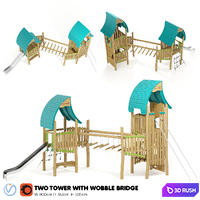 Kompan. Two Tower with Wobble Bridge 3D Model Vray, Corona