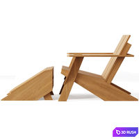 Paso Teak Outdoor Adirondack Chair with Ottoman 3D Model Vray, Corona