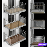 Metal balcony (3 types of cantilever balconies) 3D Model Vray, Corona