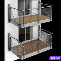 Metal balcony (3 types of cantilever balconies) 3D Model Vray, Corona