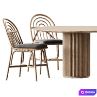 Table Palais royal By asplund and Chair Rotin by Guillaume Delvigne 3D Model Corona
