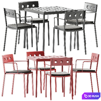 Balcony Unpolished Dining Armchair and Table by Hay 3D Model Corona