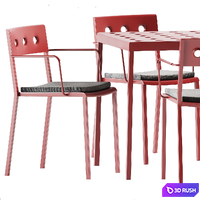 Balcony Unpolished Dining Armchair and Table by Hay 3D Model Corona