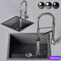 Omoikiri Bosen sink (with faucet and water) 3D Model Vray, Corona