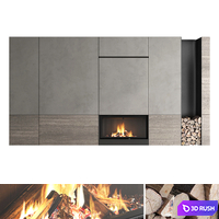 Decorative wall with fireplace set 62 3D Model Vray, Corona