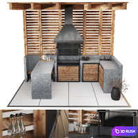 BBQ area 3D Model Vray, Corona