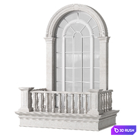 Classical Arched Window Balcony with Marble Baluster Detailing - Facade Element 3D Model Vray, Corona