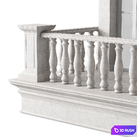 Classical Arched Window Balcony with Marble Baluster Detailing - Facade Element 3D Model Vray, Corona