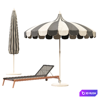 Garden umbrella and sunbed 3D Model Corona
