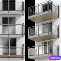 Metal balcony (3 types of cantilever balconies) 3D Model Vray, Corona