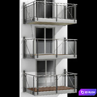 Metal balcony (3 types of cantilever balconies) 3D Model Vray, Corona