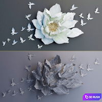 HP Decor_Wall Decor_Flower and Butterfly__III 3D Model Vray, Corona