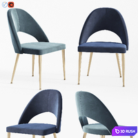 Gloria Modern Blue &amp; Antique Brass Dining Chair (Set of 2) 3D Model