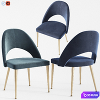 Gloria Modern Blue &amp; Antique Brass Dining Chair (Set of 2) 3D Model Vray, Corona