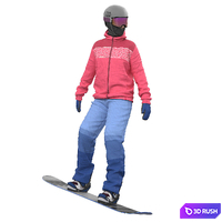 Snowboarding Girl 3D Model Vray, Corona