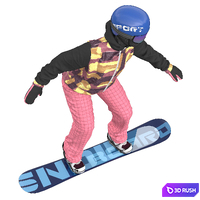 Snowboarding Girl 3D Model Vray, Corona