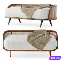 Garden ottoman LV / Wooden rattan bench 3D Model Corona