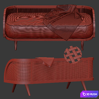 Garden ottoman LV / Wooden rattan bench 3D Model Corona