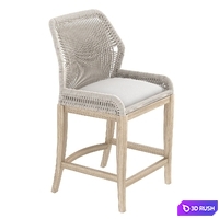 Kathy Kuo Home Lorry Coastal Beach Taupe Woven Rope Performance Mahogany Counter Stool 3D Model Vray