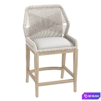 Kathy Kuo Home Lorry Coastal Beach Taupe Woven Rope Performance Mahogany Counter Stool 3D Model Vray
