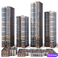 Set of houses 3D Model Vray, Corona