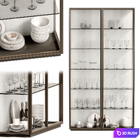 Glass cabinet filled with plates glasses and wine bottles 07 3D Model Corona