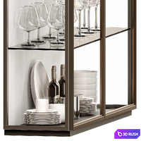 Glass cabinet filled with plates glasses and wine bottles 07 3D Model Corona