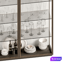 Glass cabinet filled with plates glasses and wine bottles 07 3D Model Corona