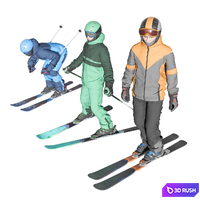 Skiers on the slope 3D Model Vray, Corona
