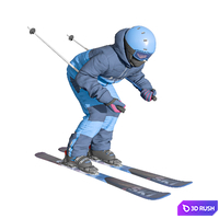Skiers on the slope 3D Model Vray, Corona