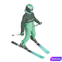 Skiers on the slope 3D Model Vray, Corona