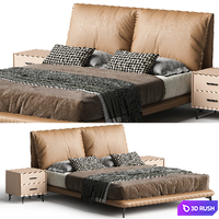 Modern Low Profile Panel Bed Genuine Leather 3D Model Corona