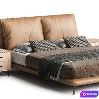 Modern Low Profile Panel Bed Genuine Leather 3D Model Corona