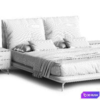 Modern Low Profile Panel Bed Genuine Leather 3D Model Corona