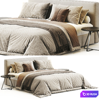 West Elm Curved Modern Upholstered Bed 3D Model Vray, Corona