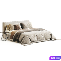 West Elm Curved Modern Upholstered Bed 3D Model Vray, Corona