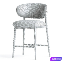Curved Linen Backrest Bar Stools 3D Model Corona