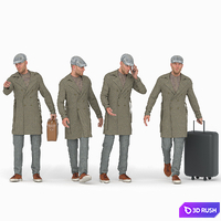 Travel Man in Trip With Coat in 04 Poses 3D Model Vray, Corona