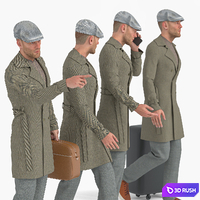 Travel Man in Trip With Coat in 04 Poses 3D Model Vray, Corona
