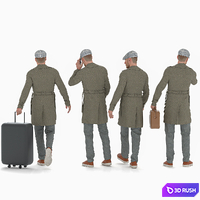 Travel Man in Trip With Coat in 04 Poses 3D Model Vray, Corona
