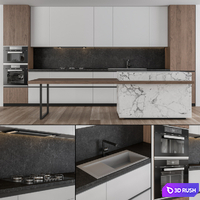 Kitchen Modern - white and Wood 25 3D Model Vray, Corona
