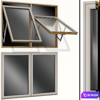 Top swing hinged wooden metal window 3D Model Vray, Corona