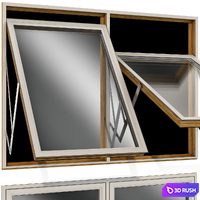 Top swing hinged wooden metal window 3D Model Vray, Corona