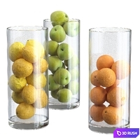 Lemons, oranges and apples in tall vases 3D Model Vray, Corona