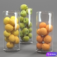 Lemons, oranges and apples in tall vases 3D Model Vray, Corona