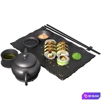Sushi Rolls and Tea - Japanese food set 3D Model Corona