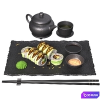 Sushi Rolls and Tea - Japanese food set 3D Model Corona